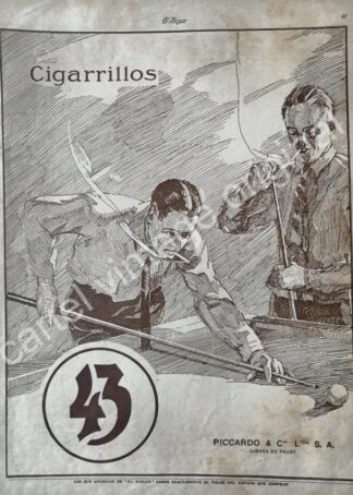 CARTEL ANTIGUO ORIGINAL DE CIGARROS 43. CIGARRERA PICCARDO 1926 / RARO
