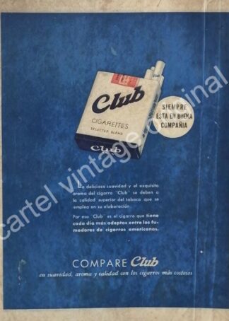 CARTEL ANTIGUO ORIGINAL DE CIGARROS CLUB 1930s / MUY RARO