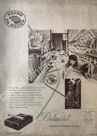 CARTEL ANTIGUO ORIGINAL DE CIGARROS BELMONT 1949 HECHO EN MEXICO