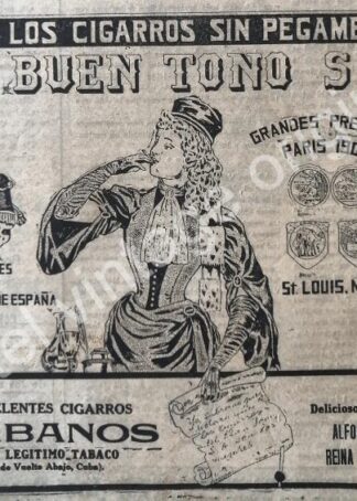 CARTEL ANTIGUO ORIGINAL DE CIGARROS HABANERO DE EL BUEN TONO 1913 / MUY RARO