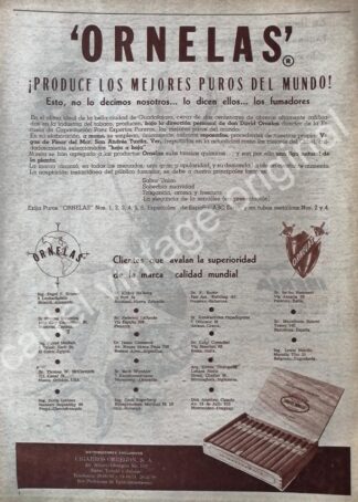 CARTEL ANTIGUO ORIGINAL DE PUROS ORNELAS 1970s CIGARROS OBREGON /7