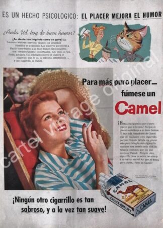 CARTEL ANTIGUO ORIGINAL DE CIGARROS CAMEL 1955 /12 EL PLACER MEJROA EL HUMOR