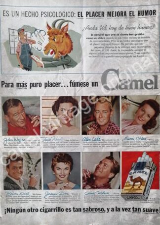 CARTEL ANTIGUO ORIGINAL DE CIGARROS CAMEL Y ESTRELLAS DE CINE 1950s /FEP
