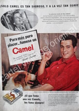 CARTEL ANTIGUO ORIGINAL DE CIGARROS CAMEL CON ROCK HUDSON 1956 FEP