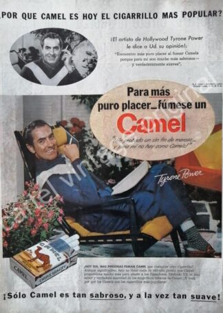CARTEL ANTIGUO ORIGINAL DE CIGARROS CAMEL CON TYRON POWER 1956 FEP