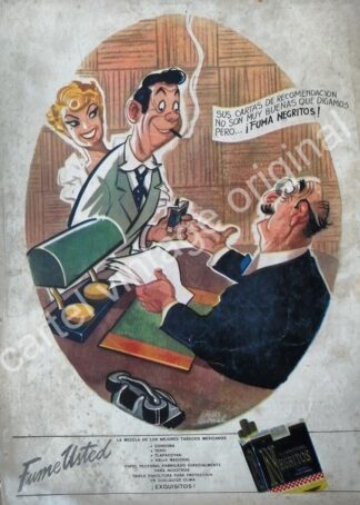 CARTEL ANTIGUO ORIGINAL DE CIGARROS NEGRITOS 1959 DIBUJO: ARIAS BERNAL