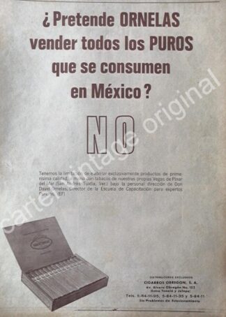 CARTEL ANTIGUO ORIGINAL DE PUROS ORNELAS 1972 CIGARROS OBREGON /6