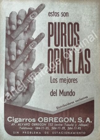 CARTEL ANTIGUO ORIGINAL DE PUROS ORNELAS 1960s CIGARROS OBREGON /5