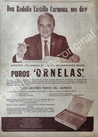 CARTEL ANTIGUO ORIGINAL DE PUROS ORNELAS 1960s CIGARROS OBREGON /4
