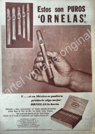 CARTEL ANTIGUO ORIGINAL DE CIGARROS PUROS ORNELAS 1960s CIGARROS OBREGON