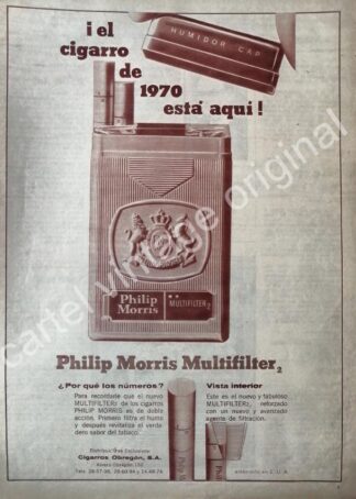 CARTEL ANTIGUO ORIGINAL DE CIGARROS PHILIP MORRIS 1950s