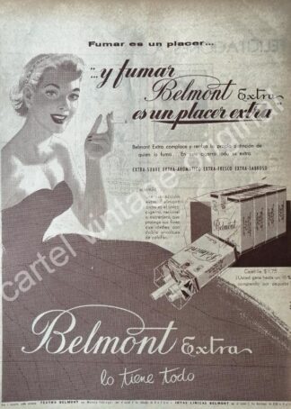 CARTEL ANTIGUO ORIGINAL DE CIGARROS BELMONT EXTRA 1950s /5