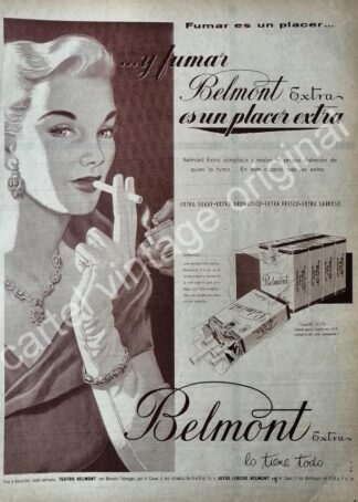 CARTEL ANTIGUO ORIGINAL DE CIGARROS BELMONT EXTRA 1950s /4