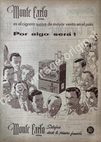 CARTEL ANTIGUO ORIGINAL DE CIGARROS MONTECARLO EXTRA 1950s /2