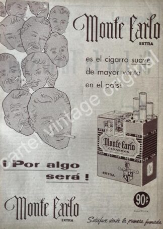 CARTEL ANTIGUO ORIGINAL DE CIGARROS FILTRON MONTE CARLO 1950s