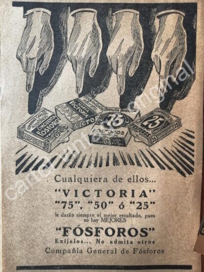 CARTEL ANTIGUO ORIGINAL DE 3 AFICHES DE FOSFOROS 1927 - Image 2