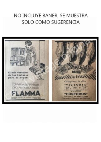 CARTEL ANTIGUO ORIGINAL DE 2 AFICHES FOSFOROS VICTORIA Y FLAMMA 1927