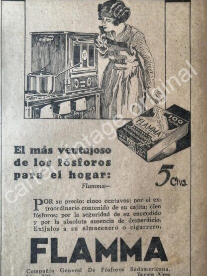 CARTEL ANTIGUO ORIGINAL DE 2 AFICHES FOSFOROS VICTORIA Y FLAMMA 1927 - Image 3