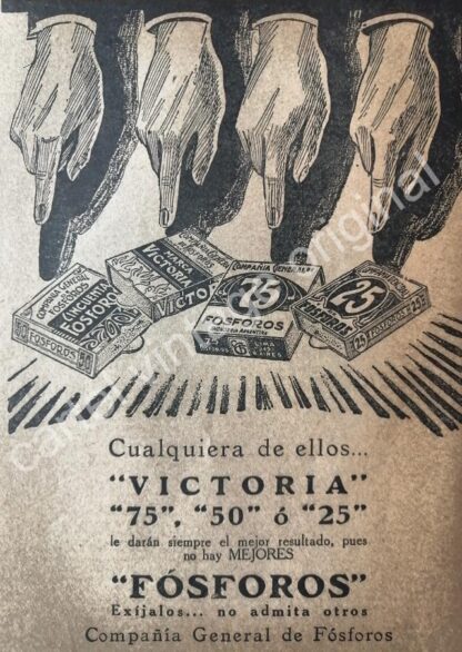 CARTEL ANTIGUO ORIGINAL DE 2 AFICHES FOSFOROS VICTORIA Y FLAMMA 1927 - Image 2