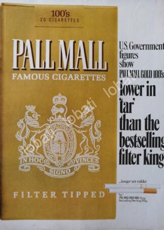 CARTEL ANTIGUO ORIGINAL DE CIGARROS PALL MALL 100s 1970 /T225