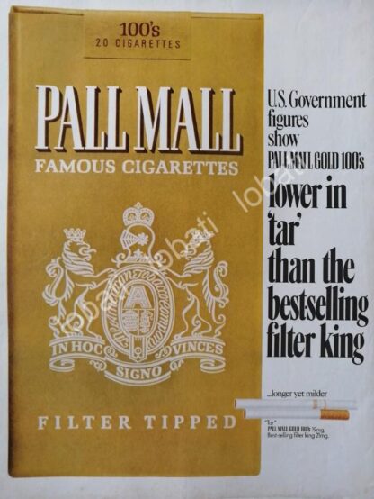 CARTEL ANTIGUO ORIGINAL DE CIGARROS PALL MALL 100s 1970 /T225