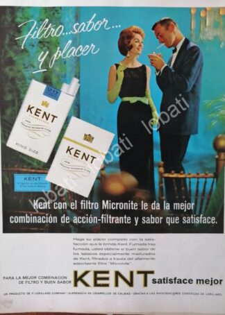 CARTEL ANTIGUO ORIGINAL DE CIGARROS KENT 1960s /8