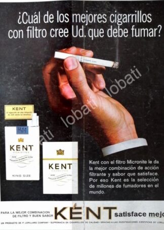 CARTEL ANTIGUO ORIGINAL DE CIGARROS KENT 1964 /3