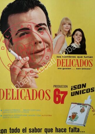 CARTEL ANTIGUO ORIGINAL DE CIGARROS DELICADOS OVALADOS 1967 / MUY RARO