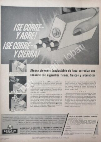 CARTEL ANTIGUO ORIGINAL DE CAJA PARA CIGARROS AMERICAN MACHINES 1957 /RARO 3