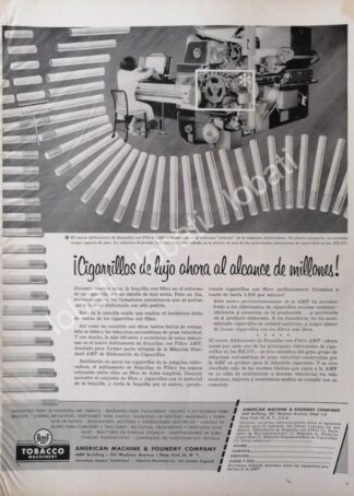CARTEL ANTIGUO ORIGINAL DE MAQUINA PARA HACER CIGARROS AMERICAN MACHINES 1957 /raro