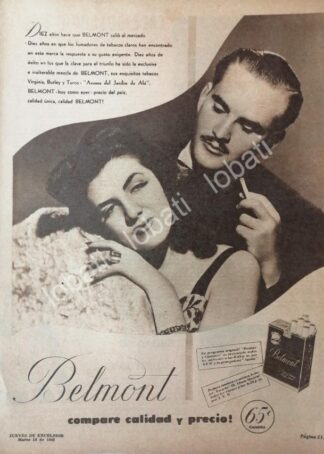 CARTEL ANTIGUO ORIGINAL DE LA XEW PRESENTA CIGARROS BELMONT 1948 / RARO