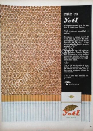 CARTEL ANTIGUO ORIGINAL DE CIGARROS YETL 1960s /3