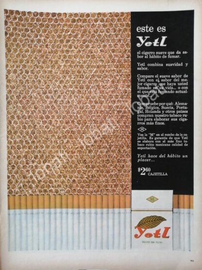CARTEL ANTIGUO ORIGINAL DE CIGARROS YETL 1960s /3