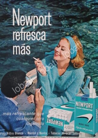 CARTEL ANTIGUO ORIGINAL DE AFICHE DE CIGARROS NEWPORT MENTHOL 1960s