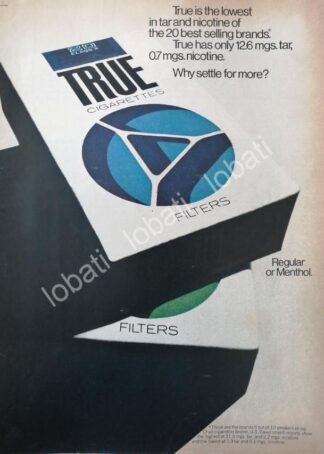 CARTEL ANTIGUO ORIGINAL DE CIGARROS TRUE FILTERS 1970s /3