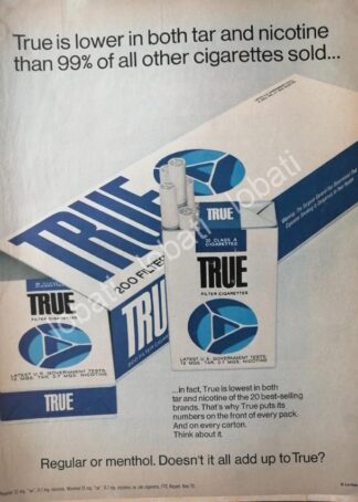 CARTEL ANTIGUO ORIGINAL DE CIGARROS TRUE 1970 /2