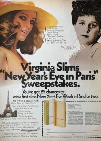 CARTEL ANTIGUO ORIGINAL DE CIGARROS VANTAGE VIRGINIA SLIMS 1971