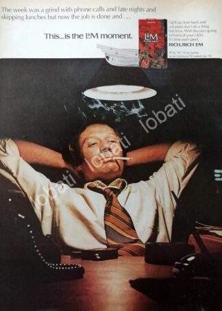 CARTEL ANTIGUO ORIGINAL DE CIGARROS L&M 1971 IS THE L&M MOMENT, 1971