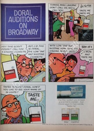 CARTEL ANTIGUO ORIGINAL DE CIGARROS DORAL /REYNOLDS 1971 ESTILO COMIC / RARO 2