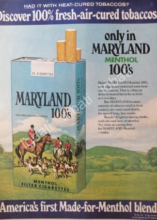 CARTEL ANTIGUO ORIGINAL DE CIGARROS MARYLAND 100s 1971