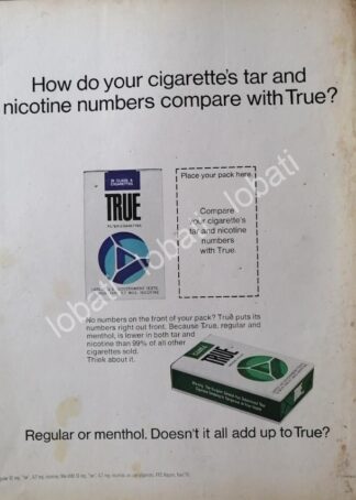 CARTEL ANTIGUO ORIGINAL DE CIGARROS TRUE 1970
