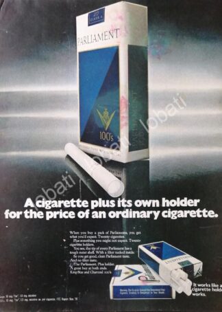 CARTEL ANTIGUO ORIGINAL DE CIGARROS PARLIAMENT 100s 1970 /4