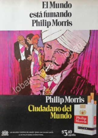 CARTEL ANTIGUO ORIGINAL DE CIGARROS PHILIP MORRIS 1969 CIUDADANO DEL MUNDO /2