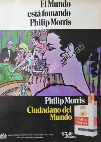 CARTEL ANTIGUO ORIGINAL DE CIGARROS PHILIP MORRIS 1969 CIUDADANO DEL MUNDO