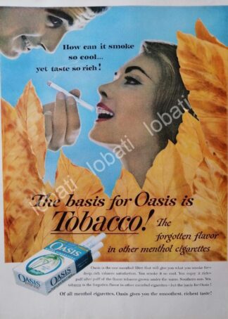 CARTEL ANTIGUO ORIGINAL DE CIGARROS OASIS MENTHOL 1960s 2