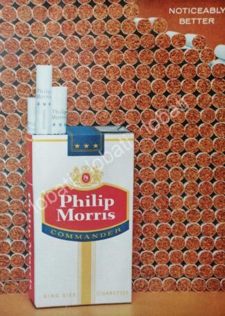 CARTEL ANTIGUO ORIGINAL DE CIGARROS PHILIP MORRIS COMMANDER 1950s