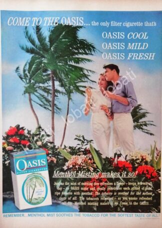CARTEL ANTIGUO ORIGINAL DE CIGARROS OASIS MENTHOL 1961