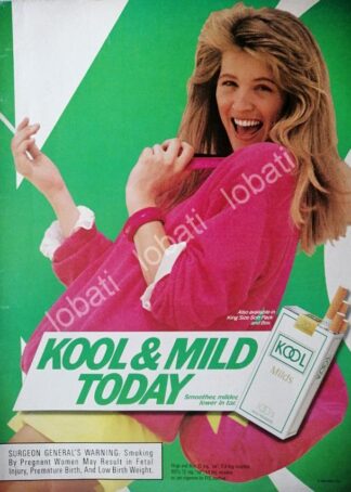 CARTEL ANTIGUO ORIGINAL DE CIGARROS KOOL 100s 1990