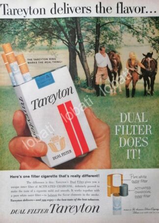 CARTEL ANTIGUO ORIGINAL DE CIGARROS TAREYTON DUAL FILTER 1960s 2
