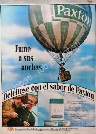 CARTEL ANTIGUO ORIGINAL DE CIGARROS PAXTON 1964 FUME A SUS ANCHAS